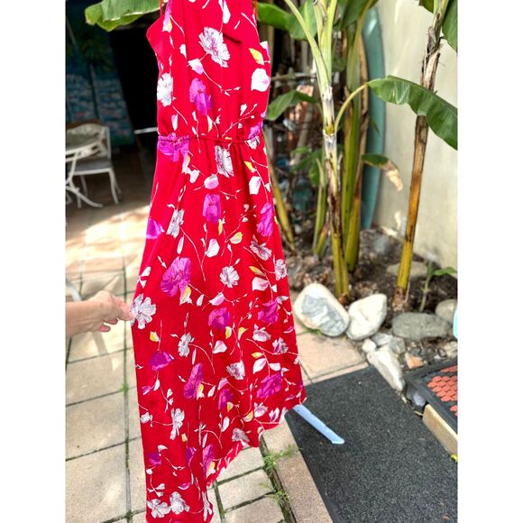 Banana Republic Red Floral Sleeveless Tie Neck Halter Maxi Dress Size S TALL - Picture 8 of 11